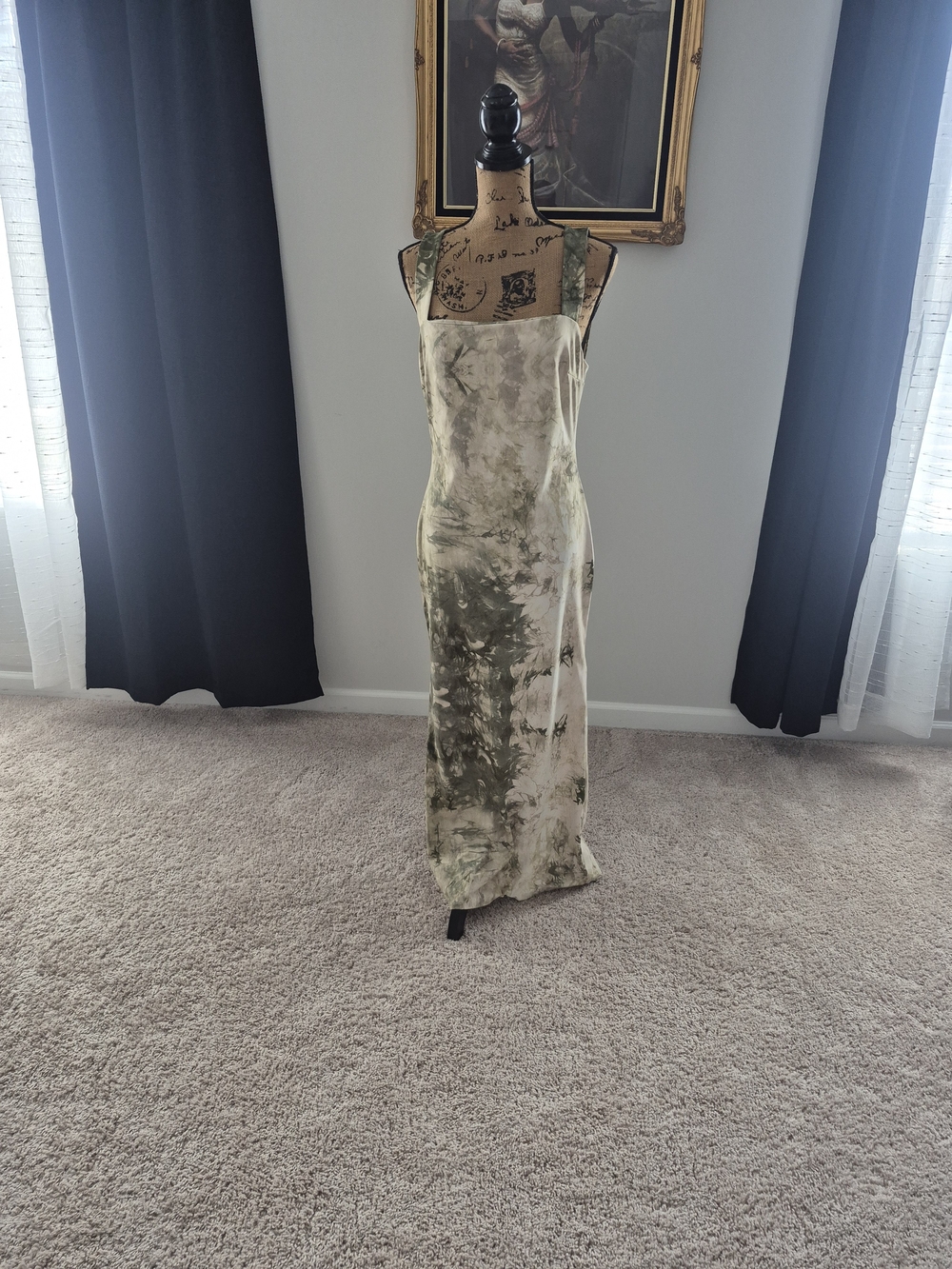 & Other Stories Olive Sage Tie-Dye Maxi Slip Dress